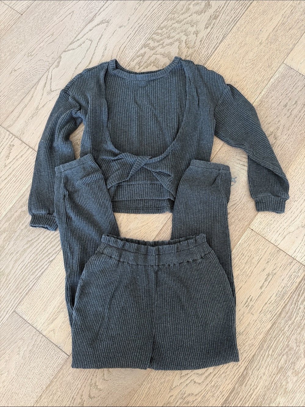 Habitual Ribbed Knit Lounge Set - Charcoal